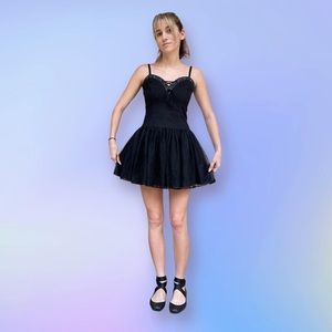 Royal bones chest lace up spaghetti straps with tutu at bottom lined mini dress